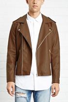 21 Men Men's  Brown Faux Leather Moto Jacket