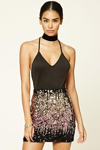Forever21 Women's  Rose Gold Sequined Mini Skirt