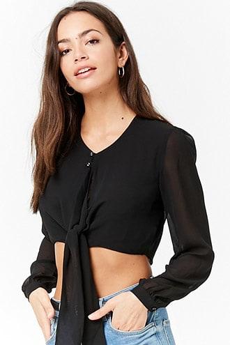 Forever21 Sheer Self-tie Crop Top