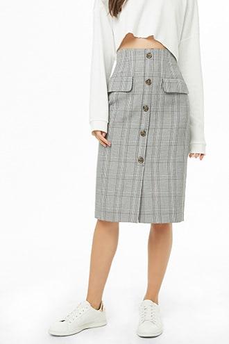 Forever21 Plaid Mock Button-front Skirt