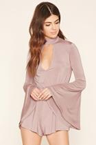 Forever21 Women's  Mauve Trumpet-sleeve Keyhole Romper