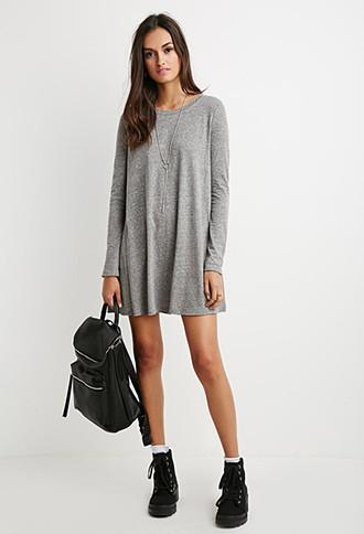 Forever21 Women's  Heather Grey Boxy Heathered T-shirt Dress