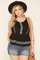 Forever21 Plus Women's  Black & Blue Plus Size Embroidered Top