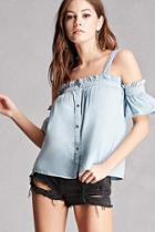 Forever21 Chambray Open-shoulder Top