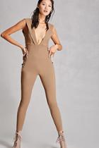 Forever21 Women's  Taupe Lace-up Grommet Jumpsuit