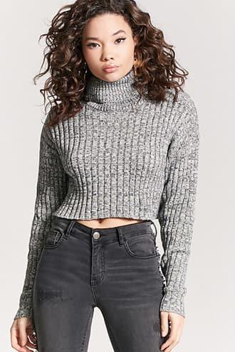 Forever21 Marled Turtleneck Crop Top