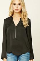 Forever21 Satin Zip-front Blouse