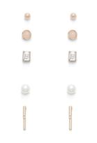 Forever21 Faux Pearl And Rhinestone Stud Set (gold/rose)