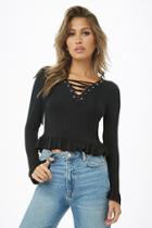 Forever21 Lace-up Ruffle-trim Top