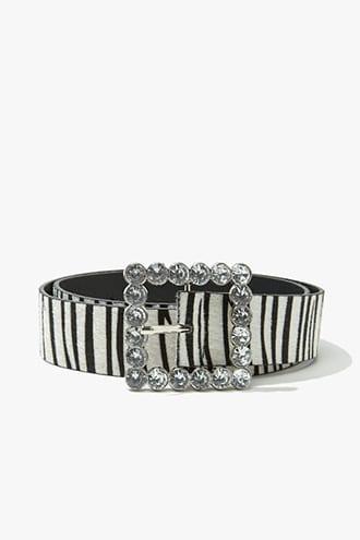 Forever21 Rhinestone-buckle Zebra Waist Belt