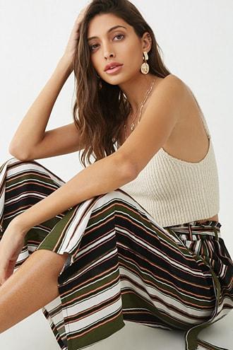 Forever21 Striped Culotte Paperbag Pants