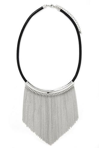 Forever21 Silver & Black Fringe Statement Necklace