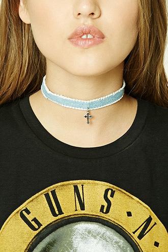 Forever21 Denim Cross Pendant Choker