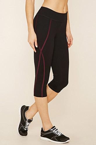 Forever21 Women's  Black & Eggplant Active Contrast Capri Leggings