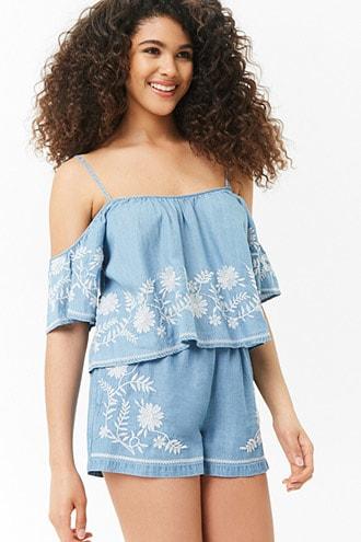 Forever21 Open-shoulder Chambray Cami