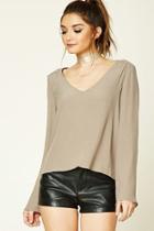 Forever21 Women's  Taupe Crepe Bell-sleeve Top