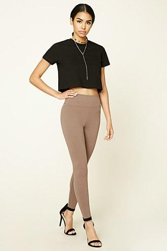 Forever21 Women's  Taupe Crepe Knit Leggings