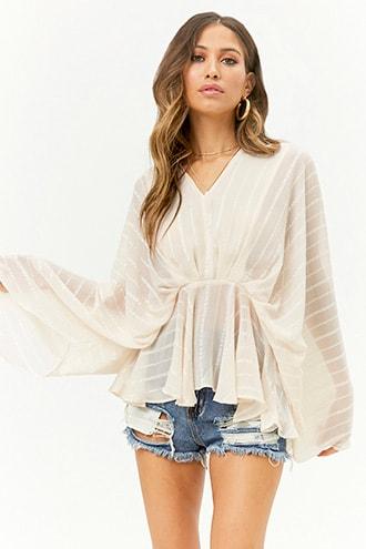 Forever21 Sheer Textured Striped Peasant Top