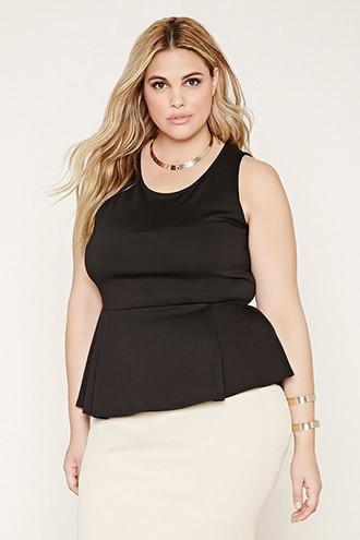 Forever21 Plus Women's  Black Plus Size Peplum Top