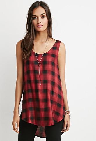 Forever21 Curved-hem Tartan Plaid Tank