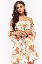 Forever21 Floral Print Off-the-shoulder Mini Dress