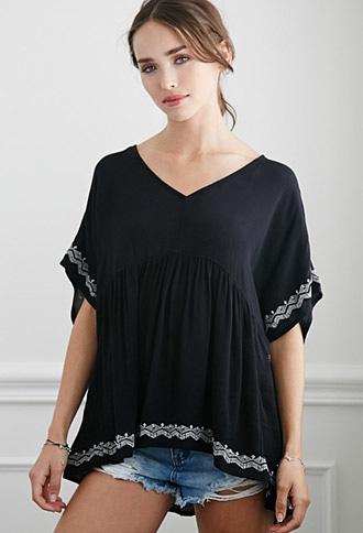Forever21 Embroidered Babydoll Top