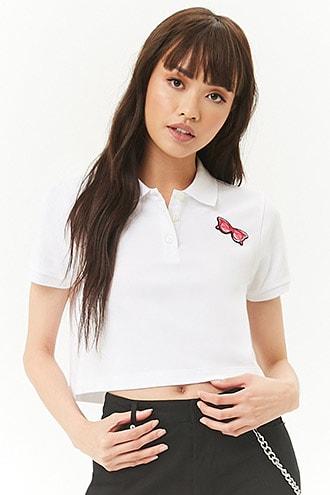 Forever21 Embroidered Sunglasses Patch Cropped Polo