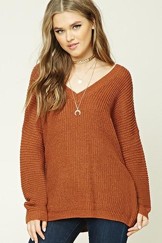 Forever21 Women's  Rust V-cut Back Sweater