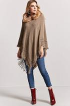 Forever21 Faux Fur Hooded Poncho Sweater