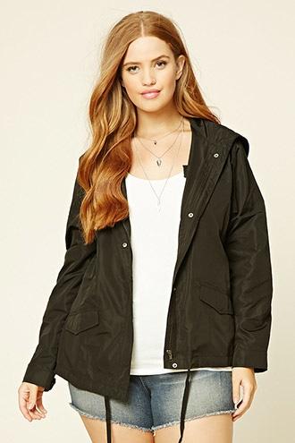 Forever21 Plus Women's  Black Plus Size Hooded Windbreaker