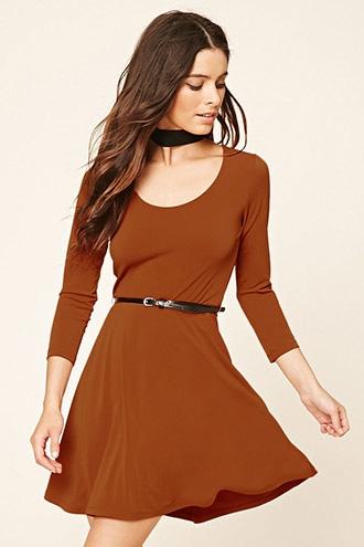 Forever21 Women's  Amber Belted Skater Dress