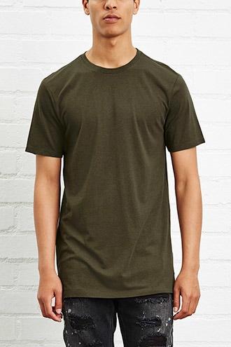 21 Men Men's  Olive Cotton-blend Longline Tee