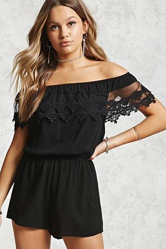 Forever21 Off-the-shoulder Lace Romper