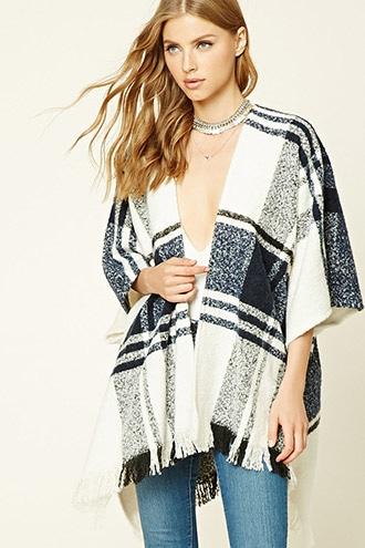 Forever21 Women's  Fringed Plaid Poncho