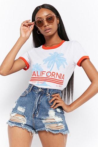 Forever21 California Graphic Ringer Tee