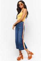 Forever21 Rainbow Striped-trim Wide-leg Ankle Jeans
