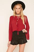 Forever21 Women's  Tie-front Bell-sleeved Top