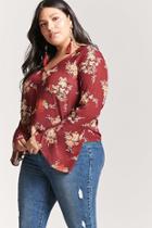 Forever21 Plus Size Sheer Floral Chiffon Bell-sleeve Top
