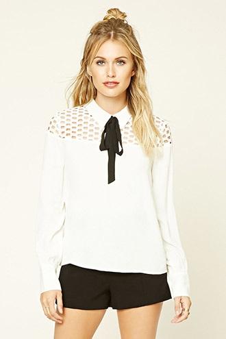 Love21 Women's  Contemporary Tie-neck Lace Top