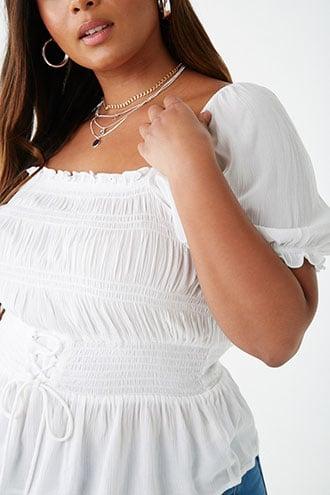 Forever21 Plus Size Crinkled Shirred Lace-up Top