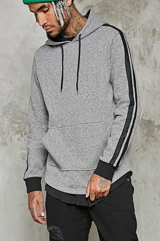 21 Men Men's  Stripe-sleeved Marled Hoodie