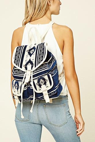 Forever21 Blue & Cream Tribal Print Backpack