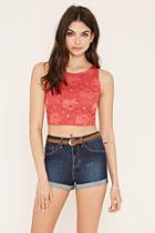Forever21 Women's  Red Floral Lace Crop Top