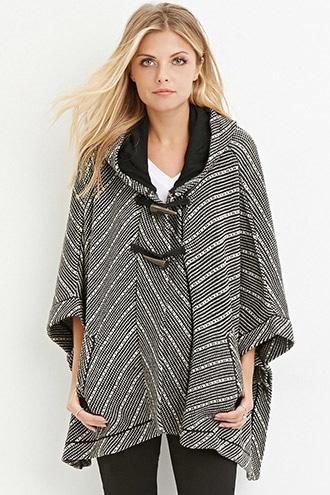 Forever21 Contemporary Hooded Stripe Poncho