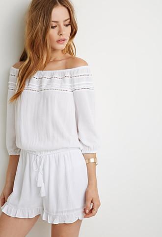 Forever21 Crochet-paneled Romper
