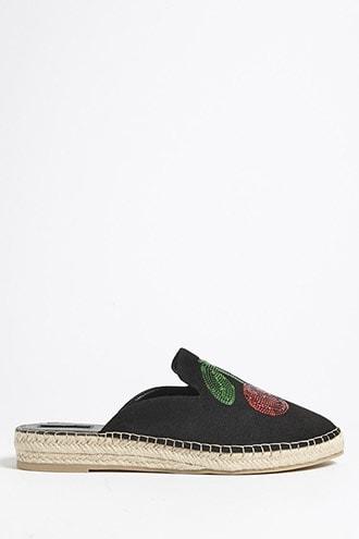 Forever21 Cherry Faux Suede Espadrille Mules