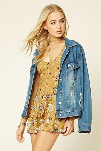 Forever21 Women's  Floral Print Zip-up Romper