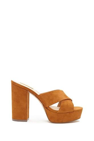 Forever21 Women's  Tan Faux Suede Platform Sandals