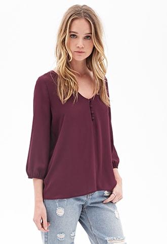 Forever21 Woven Buttoned Slit Blouse
