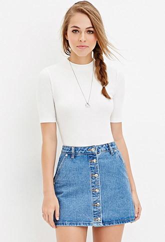 Forever21 Women's  Ribbed Mock Neck Top (ivory)